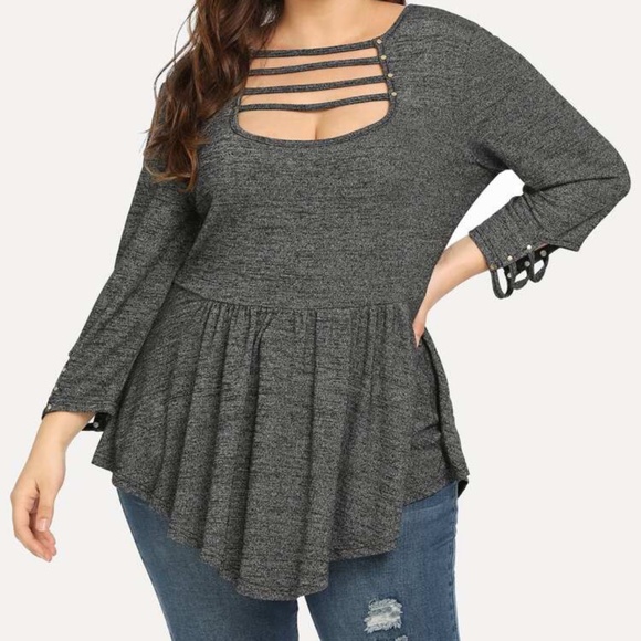 SHEIN Tops - SHEIN Plus Ladder Cut Out Boho Ruffle Hem Top